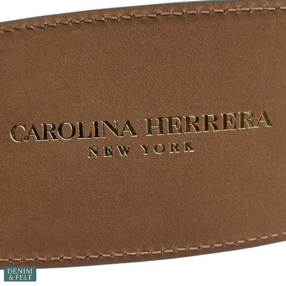 Carolina Herrera Floral Square-Buckle Icon Wide Belt Sky‎ Blue Leather L NEW main image 6